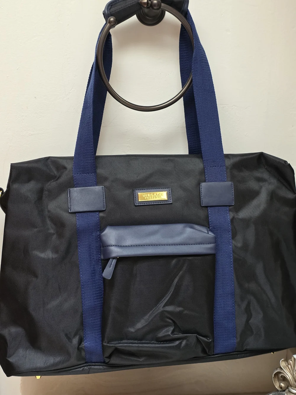 Versace Parfums Navy and Black Travel Weekender Duffle Gym Bag, NWOT.